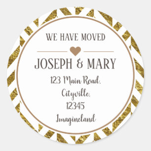 Change of address white gold marble elegant modern classic round sticker