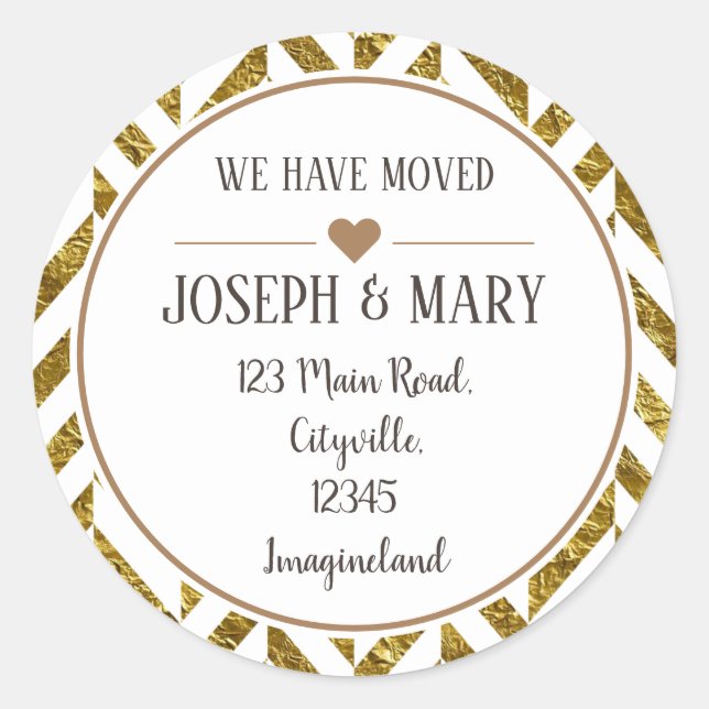 Change of address white gold marble elegant modern classic round sticker (Front)