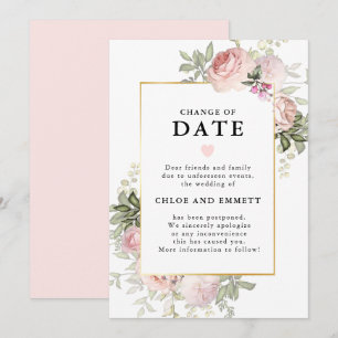 Change of Date Pink Floral Wedding Announcement