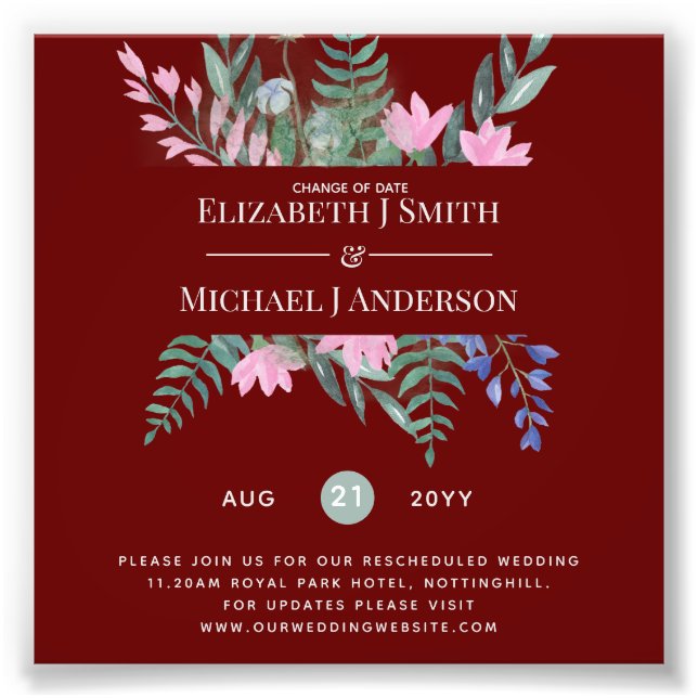 Change of Date Plans Postponement Wildflowers Chic Photo Print (Front)