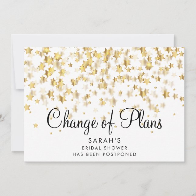 Change of Date Postponed Bridal Shower Gold Stars Save The Date (Front)
