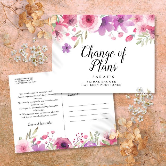 Change of Date Postponed Cancelled Event Floral Postcard (Creator Uploaded)