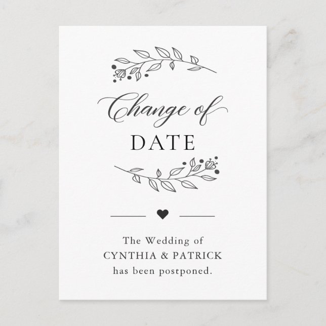 Change of Date Postponed Elegant Simple Minimalist Postcard (Front)