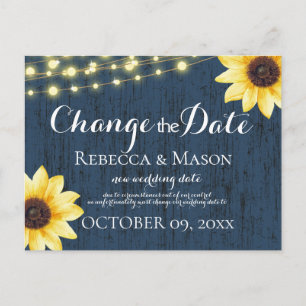 Change of Date Sunflowers and Blue Barn Wood Postcard