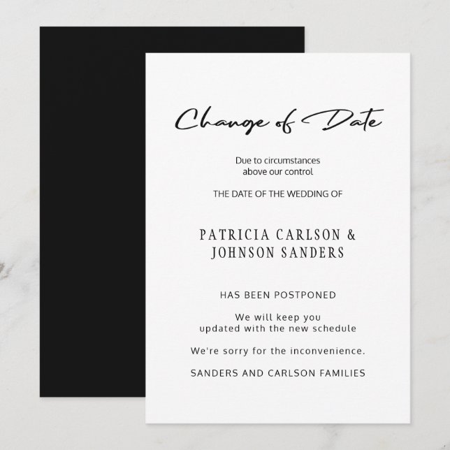 Change of date wedding postponement announcement (Front/Back)