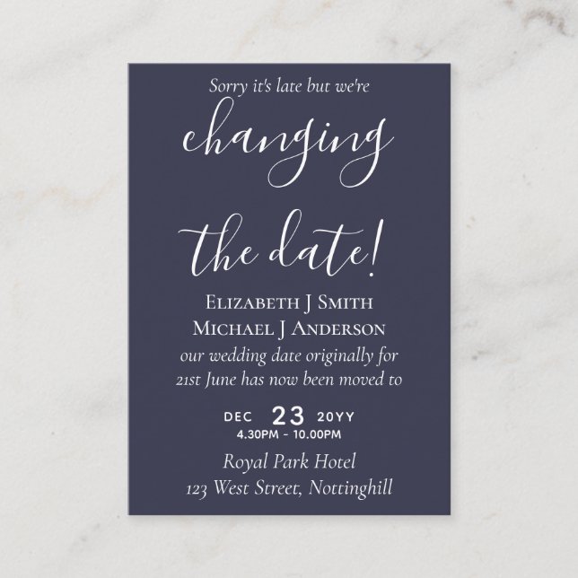 Change of Date Wedding Postponement Photo Invite (Front)