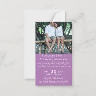 Change of Date Wedding Postponement Photo Mauve Advice Card