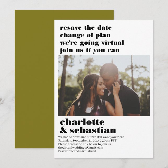 Change of Plan Virtual Wedding Save the Date Photo (Front/Back)