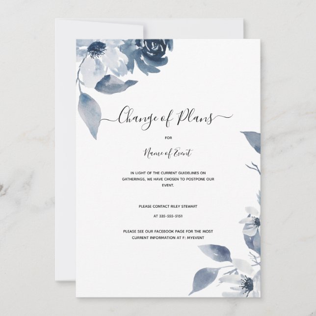 Change of Plans, any Event Cancellation Invitation (Front)