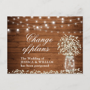 Change of Plans Baby's Breath Mason Jar Wedding Postcard