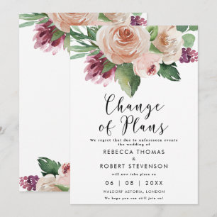 change of plans boho floals wedding invitation