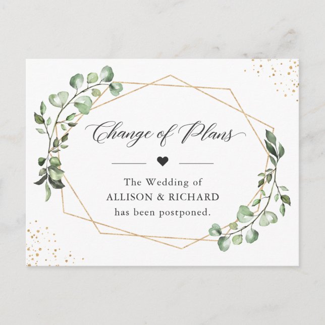 Change of Plans Date Geometric Eucalyptus Leaves Postcard (Front)