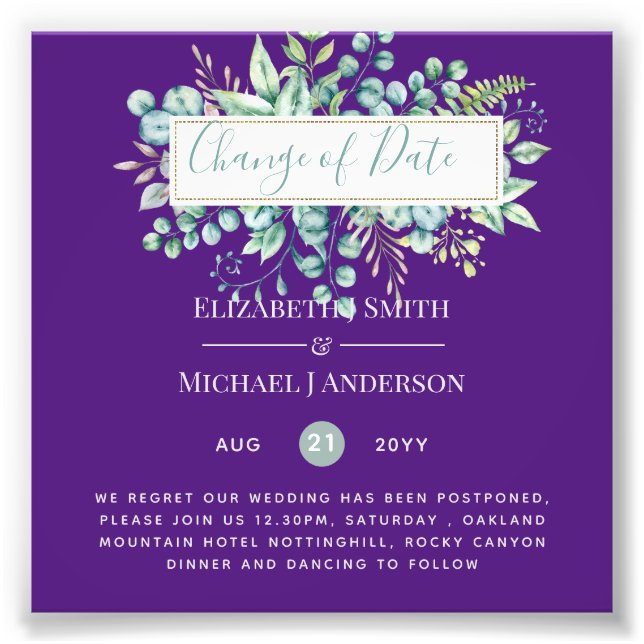 Change of Plans Date Greenery Eucalyptus Event Photo Print (Front)