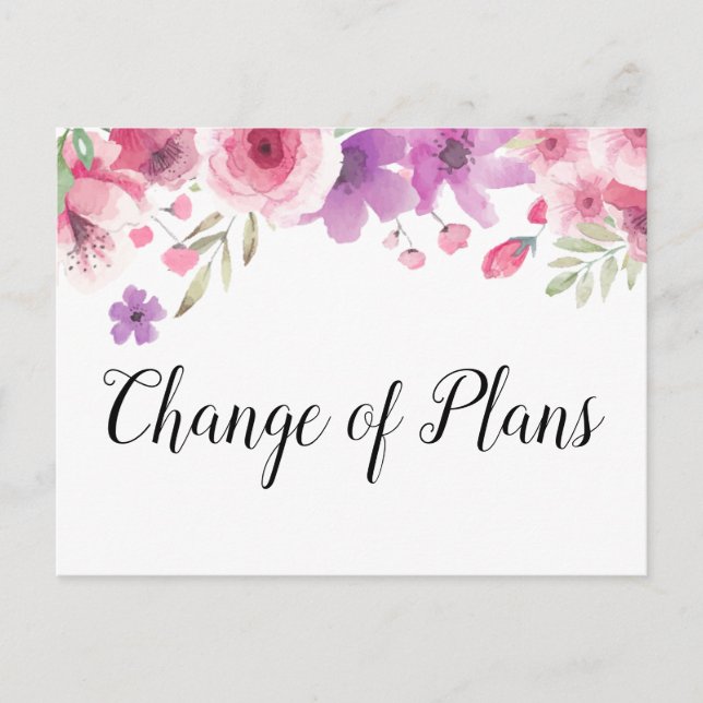 Change of Plans Date Postponed Cancelled Floral Announcement Postcard (Front)