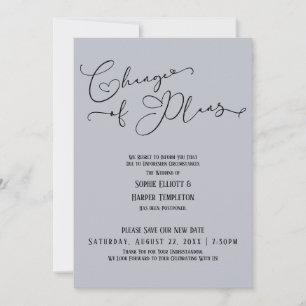 Change of Plans, Elegant Blue New Wedding Date Invitation