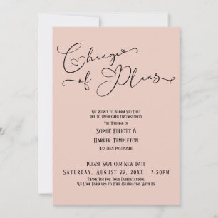 Change of Plans, Elegant Blush New Wedding Date Invitation