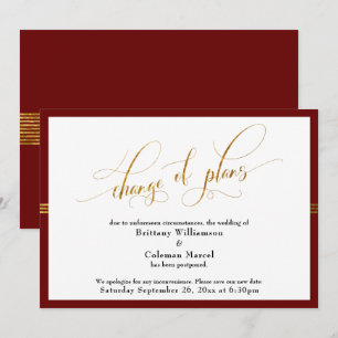 Change of Plans Elegant Burgundy Gold Stripe Card