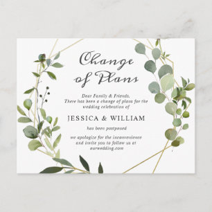 Change of Plans Elegant Eucalyptus Wedding Postcard