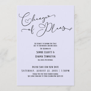 Change of Plans, Elegant Lavender New Wedding Date Invitation