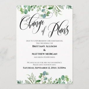 Change of Plans Eucalyptus Postponed Wedding Card