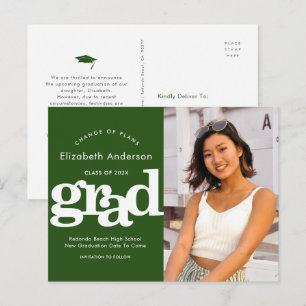 Change of plans graduation bold typography green invitation postcard