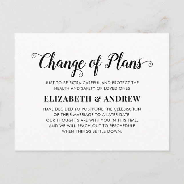 Change of Plans Minimalist Modern Calligraphy Announcement Postcard (Front)