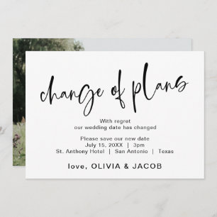 Change Of Plans Modern Black and White Save The Date