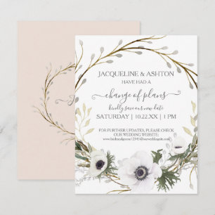 Change of Plans Modern Pink White Floral Greenery Invitation