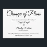 "Change of Plans" Postponed Wedding Announcement<br><div class="desc">Here's an elegant, simple card for notifying your guests if it's become necessary to change your wedding date. Use the template fields to add your personal details and make this unique, modern design your own. The white background can be changed to any colour you prefer. All fonts and colours are...</div>