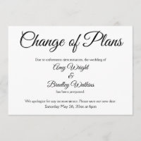 "Change of Plans" Postponed Wedding Announcement