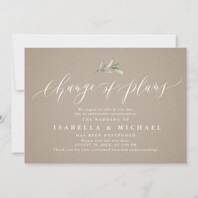 Change Of Plans Postponed Wedding Announcement (Front)