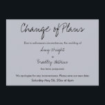 "Change of Plans" Postponed Wedding Blue Card<br><div class="desc">Here's a simple card for notifying your guests if it's become necessary to change your wedding date. Use the template fields to add your personal details and make this unique, modern design your own. All colours and fonts can be changed as you see fit. Please reach out with any special...</div>