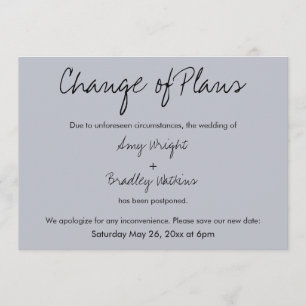 "Change of Plans" Postponed Wedding Blue Card