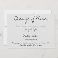 "Change of Plans" Postponed Wedding Grey Card