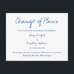 Change of Plans Postponed Wedding Navy White Card<br><div class="desc">Here's a simple card for notifying your guests if it's become necessary to change your wedding date. Use the template fields to add your personal details and make this unique, modern design your own. All colours and fonts can be edited if you prefer a change. Please reach out with any...</div>