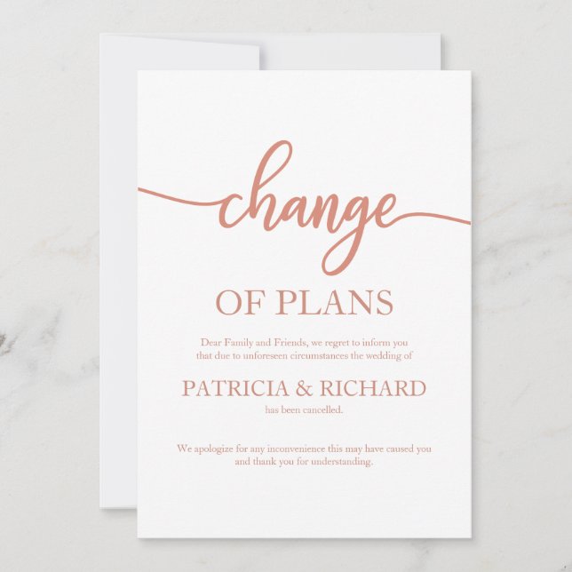 Change Of Plans Postponed Wedding Rose Gold Invitation (Front)