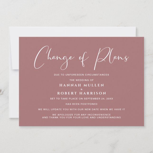 Change of Plans Postponement Dusty Rose Announcement (Front)