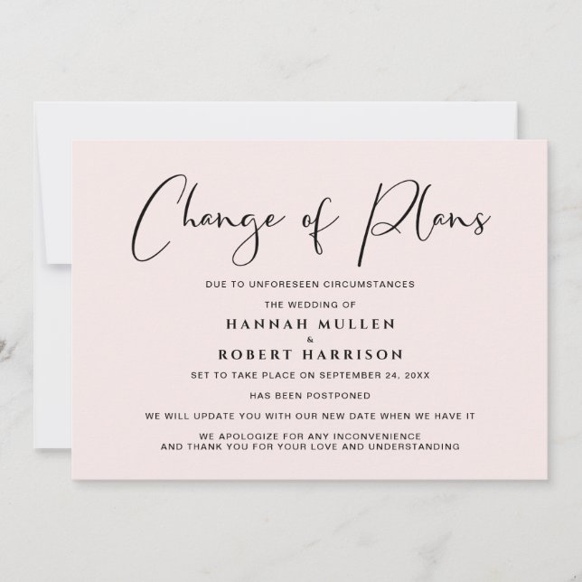 Change of Plans Postponement Light Pink Announcement (Front)