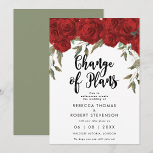change of plans red roses wedding invitation