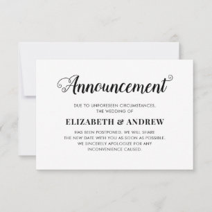 Change of Plans Rescheduled Wedding Modern Script Announcement