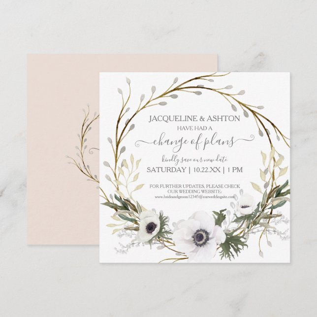 Change of Plans Script Blush Pink Floral Greenery Invitation (Front/Back)