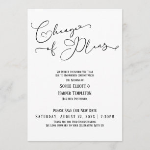 Change of Plans, Simple, Elegant New Wedding Date Invitation