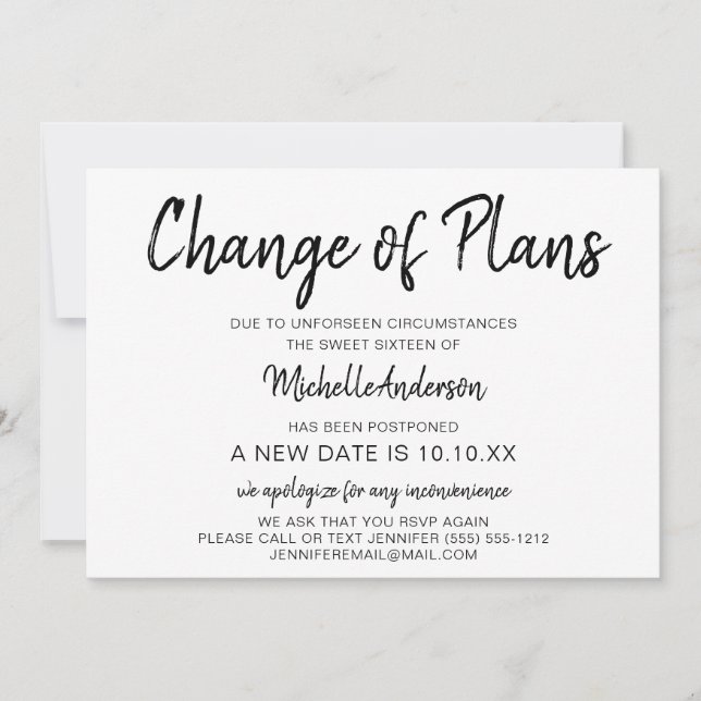 Change of Plans Sweet Sixteen with RSVP (Front)