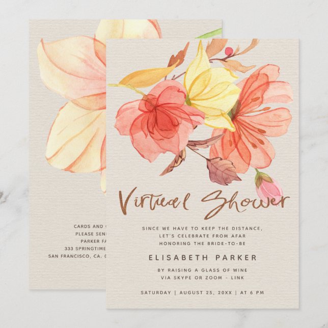 Change of plans watercolor floral virtual shower invitation (Front/Back)