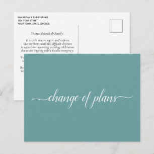 Change of Plans Wedding Cancelled Postponed Teal Announcement Postcard