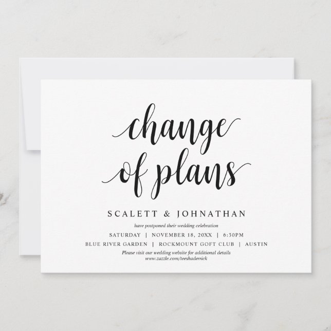 Change of plans, Wedding Change the date Card (Front)