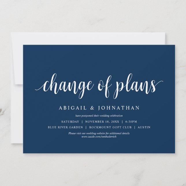 Change of plans, Wedding Change the date Invitation (Front)