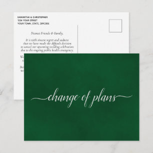 Change of Plans Wedding Postponed Emerald Green Announcement Postcard