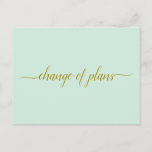 Change of Plans Wedding Postponed Gold Mint Green Announcement Postcard