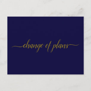 Change of Plans Wedding Postponed Gold on Navy Announcement Postcard